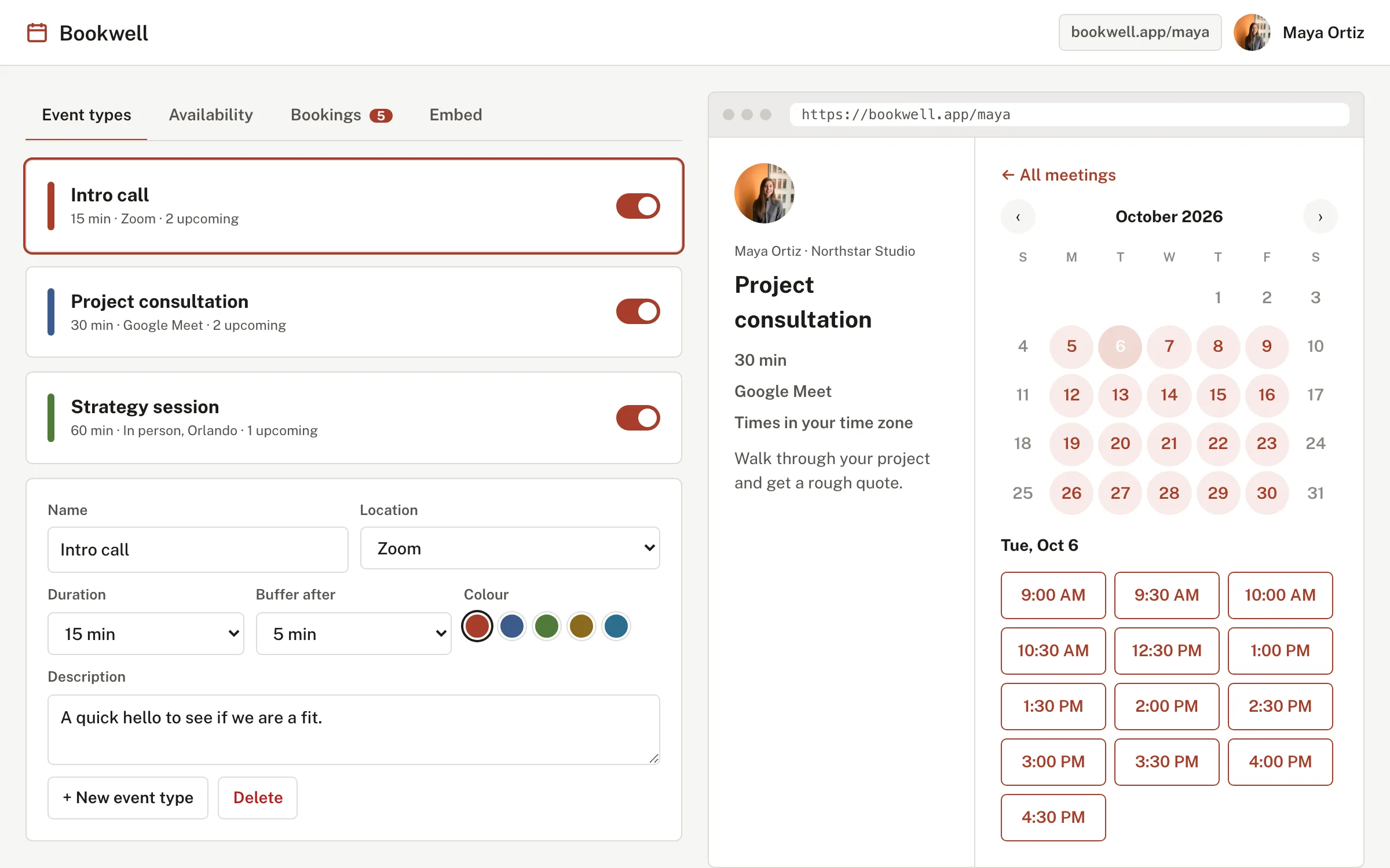 Bookwell, a scheduling app