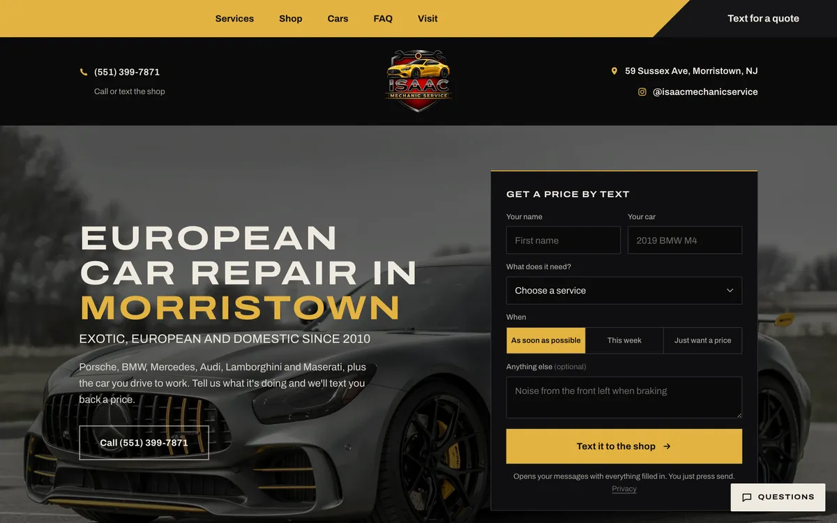 The Isaac Mechanic Service website