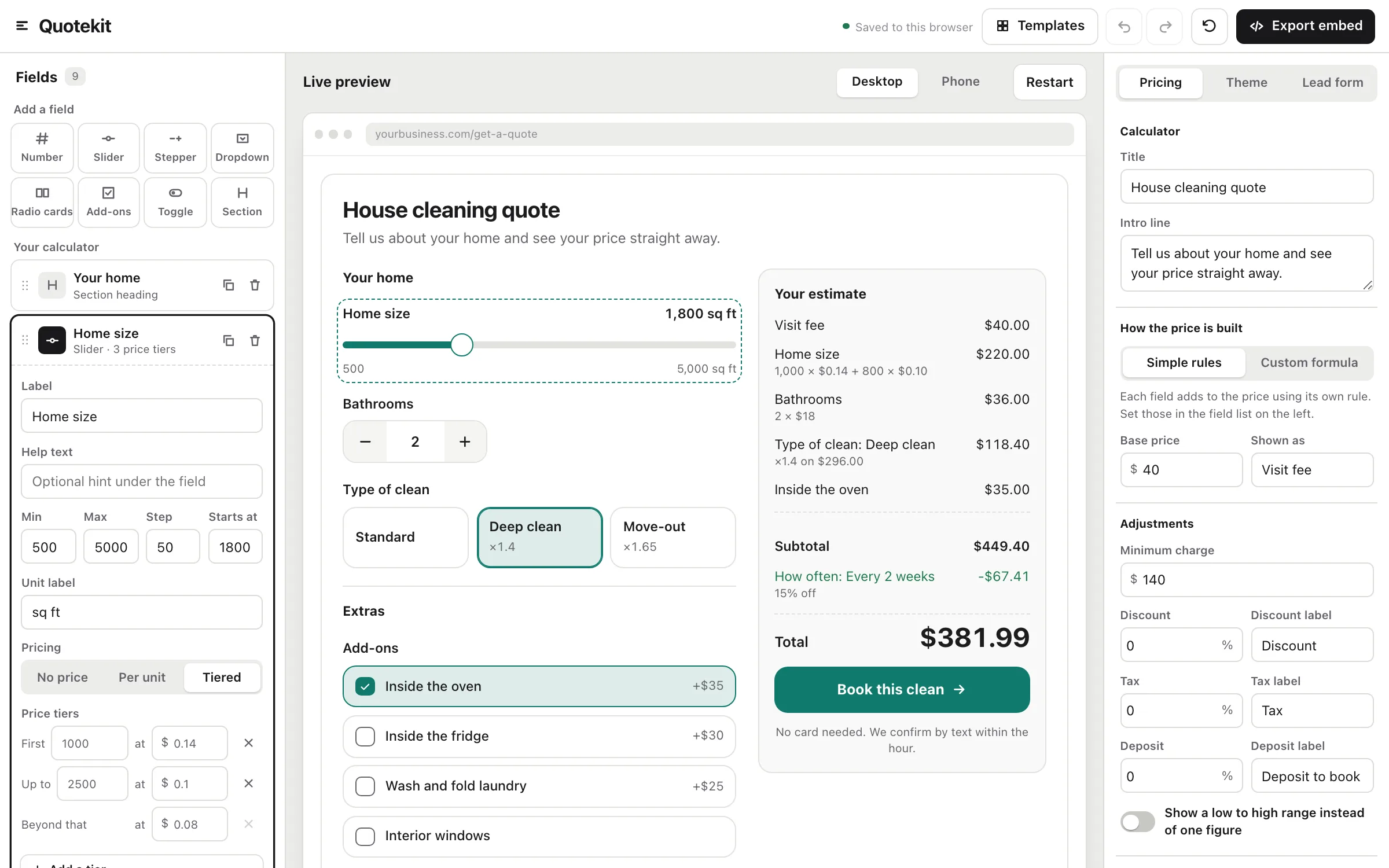 Quotekit quote calculator builder